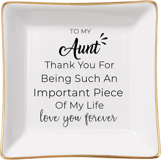 Aunt Gifts - Jewelry Dish Trinket Tray for Auntie Birthday, Christmas, Mother's Day & Valentines from Niece or Nephew