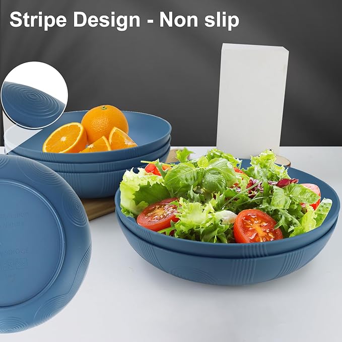 PYRMONT 10inches Large Pasta Bowls Set of 6-65oz Wheat Straw Bowl,Bowl Plates,Large Plastic Bowls Reusable for Pasta,Salad,Soup,Unbreakable & Lightweight Plates for Kitchen,Dishwasher Safe,BPA-Free