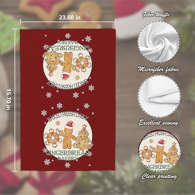 Christmas Gingerbread Kitchen Towels Set of 2,Gingerbread Christmas Decors,Christmas Dish Towels for Kitchen,Christmas Hand Towels for Bathroom,Gifts for Women,Housewarming Gifts 16×24 Inches