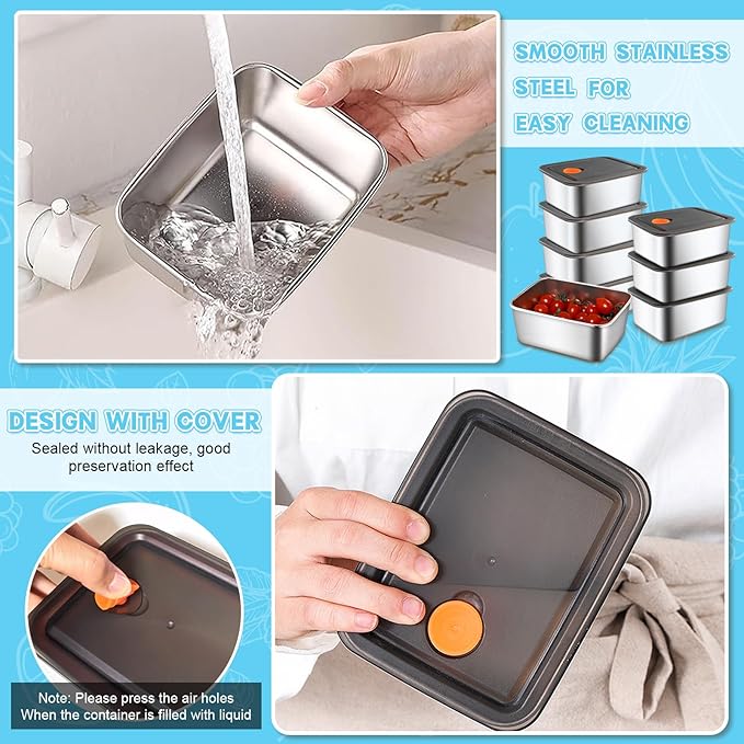 10 Set Stainless Steel Food Storage Containers with Lids, Reusable Metal Meal Prep Containers, Leak-Proof Stackable Storage Boxes, Dishwasher and Freezer Safe, Durable Bento Snack Boxes(20oz)