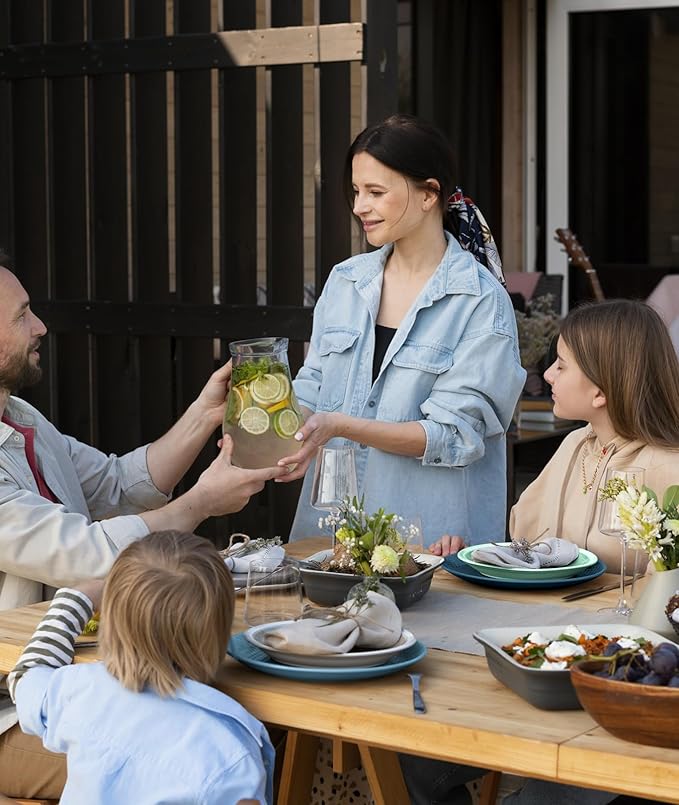 Quatish 32 Piece Plates and Bowls Sets for 8, Unbreakable Dinnerware Sets, Plastic Dish Set for Camping, Dishwasher & Microwave Safe, Outdoor Kitchen and Apartment Dinning RV Essentials, Blue