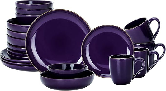 Eur-Nordic Shape Raising Rim 20pc Dinnerware Set, Shiny Glaze Purple with Speckle Effect