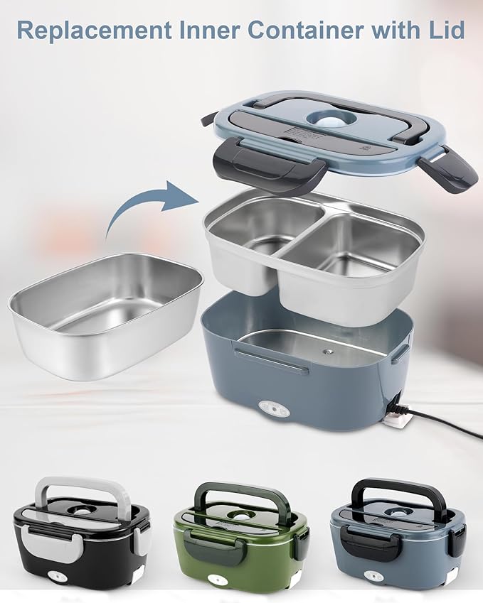 1.5L Lunch Box Inner Container with Lid, Single Compartment Stainless Steel Food Container, Removable Replacement Tray, Dishwasher Safe