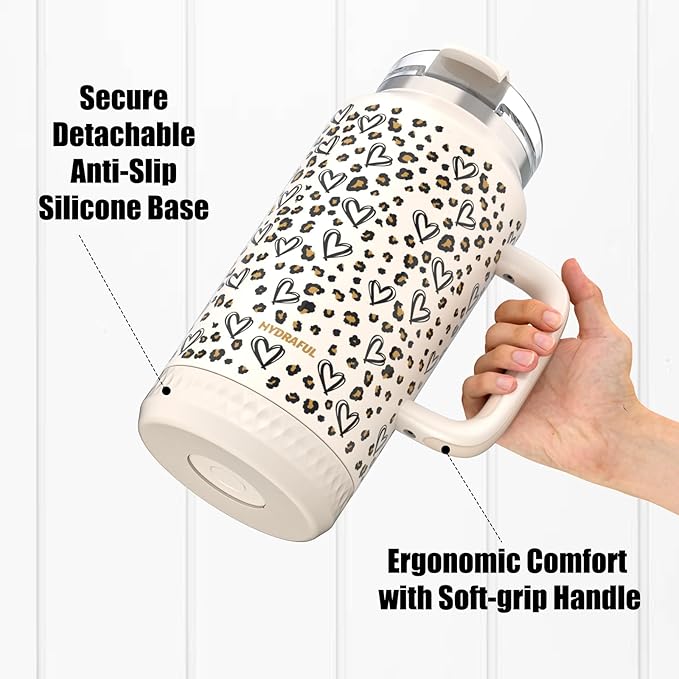 Hydraful 64 oz Tumbler with Handle and Straw - 100% Leak-Proof - Insulated Cup Reusable Stainless Steel Large Water Bottle Travel Mug for Gym, Hiking, and Camping - Gifts for Women Men Him Her