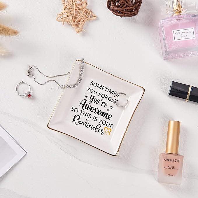 Birthday Gifts for Women Jewelry Dish - You are Awesome Gift for Best Friends Female Coworker Mom Mother's Day Christmas Retirement Valentines Gifts for Her