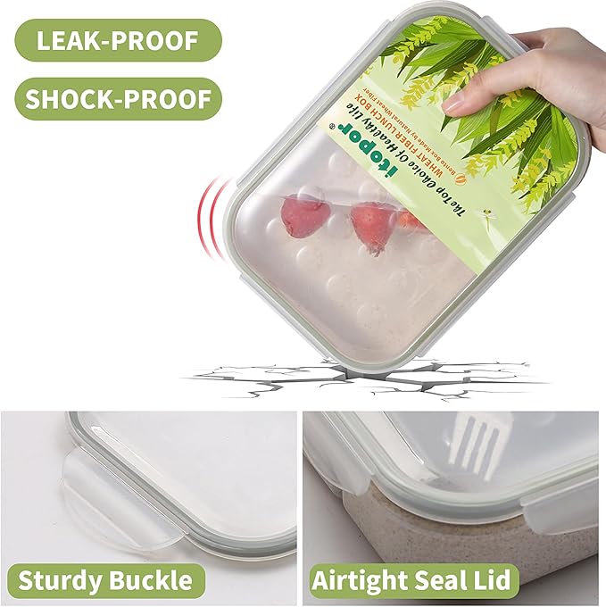 Wheat Fiber Bento Box Adult Lunch Box, Leak-Proof Lunch Containers for Adults Men Women & Kids, 5.5 Cup Regular Size with Utensil, Microwave & Dishwasher Safe, White