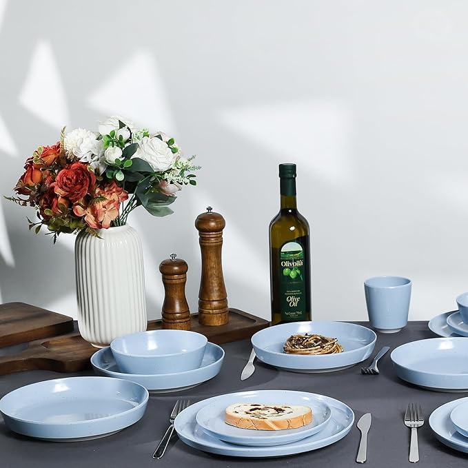 Webbylee 8.25" Melamine Pasta Bowls Set of 6-28oz Melamine Large Salad Bows，Serving Bowls for Cereal, Fruit, Soup，Deep Enough for Kitchen and Dining Blue/Beige