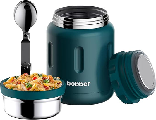 BOBBER 24 oz Wide Mouth Insulated Thermos Food Jar for Soup and Hot Food – Stainless Steel with Built-in Spoon and Bowl – Keeps Hot for 14 Hours, Cold for 20 Hours (Deep Teal)