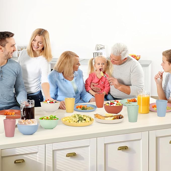 18PCS Wheat Straw Dinnerware Sets Unbreakable Reusable Dinnerware Set for 6, Microwave Dishwasher Safe Dinnerware Dinner Outdoor Camping Dishes