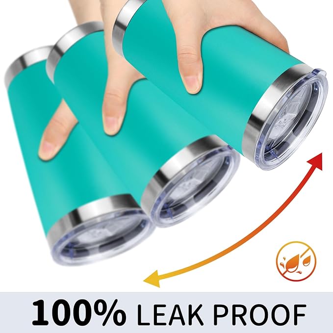 20oz Stainless Steel Tumbler Bulk with Lid, Travel Mug - Double Wall Vacuum Powder Coated Cup - Light Green, 6 Pack