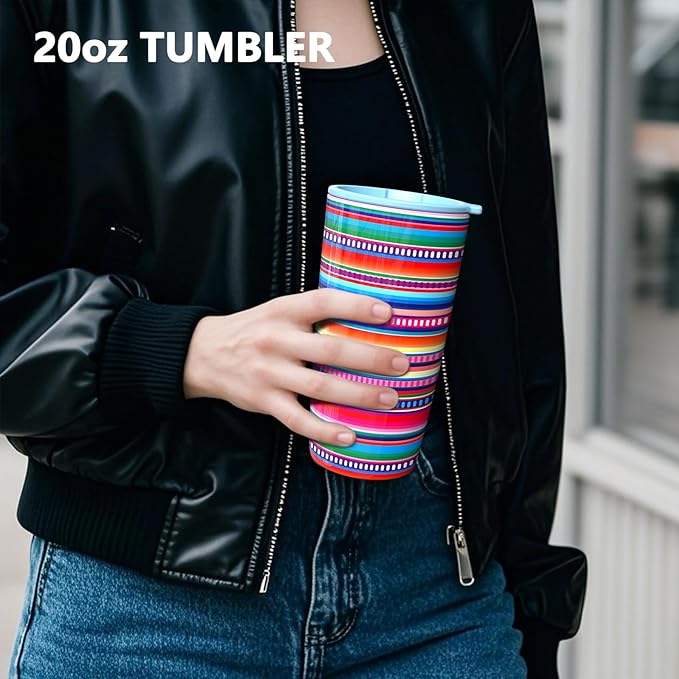 TILUCK 20 oz Tumbler with Leak-Proof Lid, Vacuum Insulated Stainless Steel Coffee Mug, Double-Walled Travel Tumbler for Hot and Cold Drinks(RainbowStripes, 20oz)