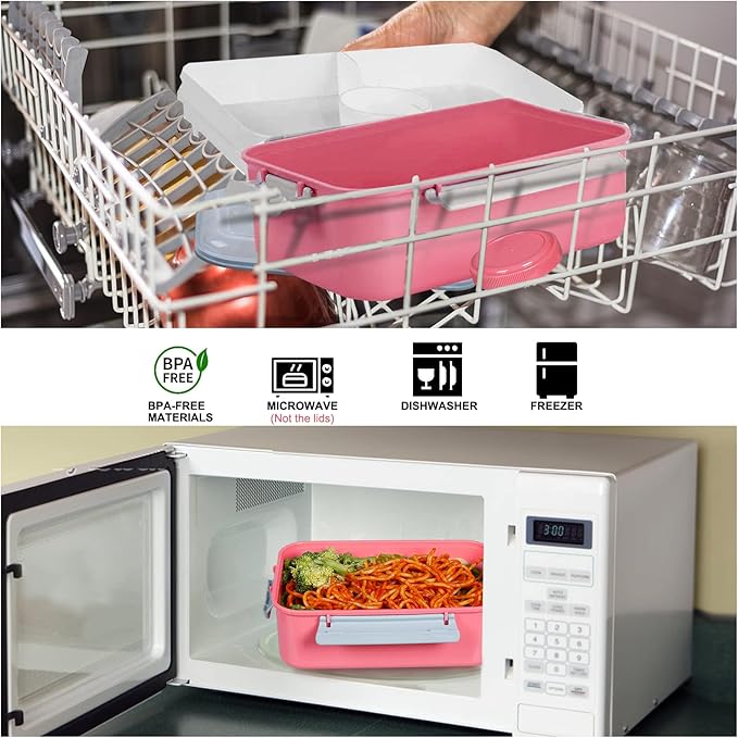 3 Pack Salad Lunch Box Food Storage Containers, 47oz Bento Box To Go Container with Lids, Meal Prep Containers with Removable Tray & Dressing Pots for Kids and Adults, Reusable and Microwave Safe