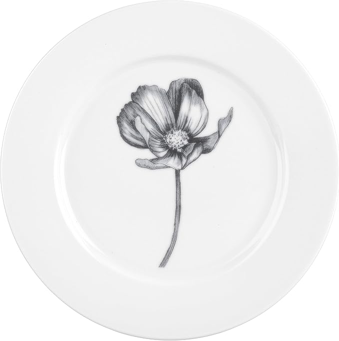 Portmeirion Home Stella 16 Piece Set - Monochrome Porcelain Dinnerware Collection with Patterned Borders, Mix & Match Designs - Ideal for Family Dining, Casual Entertaining & Modern Table Settings