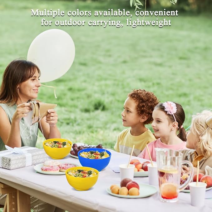 Berglander Plastic Bowls Set of 12 Pieces 25oz, UKR Color Reusable and Sturdy Ramen Bowl, Soup Bowls, Cereal Bowl for Adult, Kids, Home, Restaurant, Garden, Picnic, Camping, Poolside, Outdoor