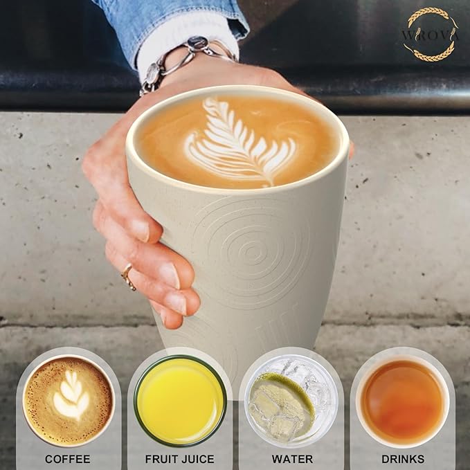 Wheat Straw Cups 8 PCS Good Alternative to Plastic Reusable Cups 12 oz Unbreakable Drinking Cup Reusable Dishwasher Safe Water Plastic Glasses (Beige)