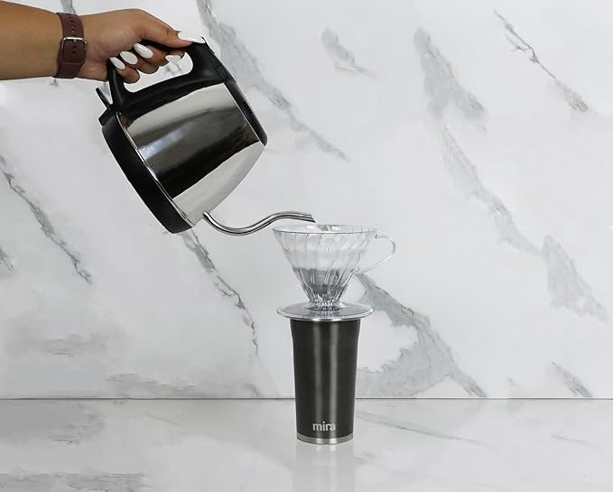 MIRA 12 oz Coffee Travel Mug - Stainless Steel Insulated Tumbler with Leak-Proof Lid - Hot & Cold Cup - Gray Satin