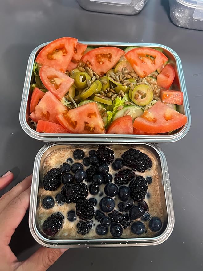 10 PC Square 304 Stainless Steel Food Containers with Lids, Airtight Bento Lunch Box, Metal Meal Prep Food Containers Reusable Stackable | Nestable Oven/Dishwsher/Freezer Safe