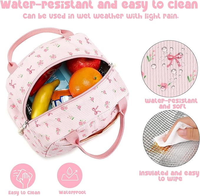 Bluboon Lunch Bag for Women Men Cute Corduroy Lunch Tote Bags Reusable Insulated Lunch Box Large Capacity Reusable Insulated Cooler for Work Picnic or Travel