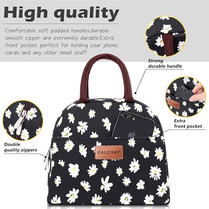 BALORAY Lunch Bag for Women Men Insulated Lunch Box for Adult Reusable Lunch Tote Bag for Work, Picnic or Travel (Daisy)