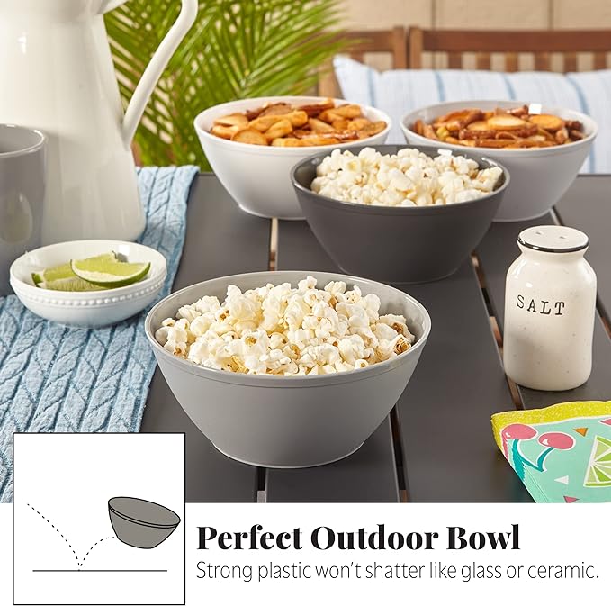 US Acrylic Unbreakable 28 oz. Plastic Stackable Cereal Bowls for Snacks & Ice Cream in Grey Colors (Set of 8) 6-inch Reusable, BPA-Free, Made in the USA, Dishwasher Safe Dinnerware