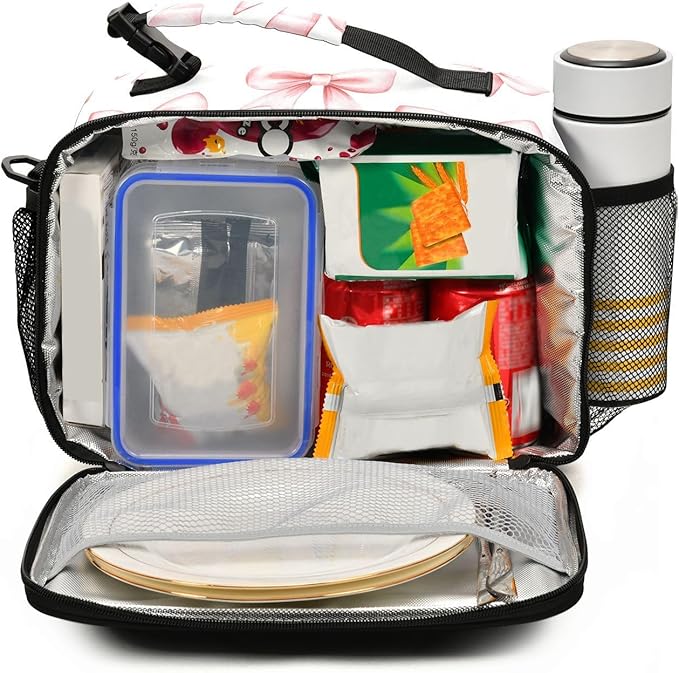 ALAZA Cute Pink Bow-knot Kids Lunch Box, Girls Boys Lunchbox Insulated Reusable Meal Container Lunch Bag with Shoulder Strap