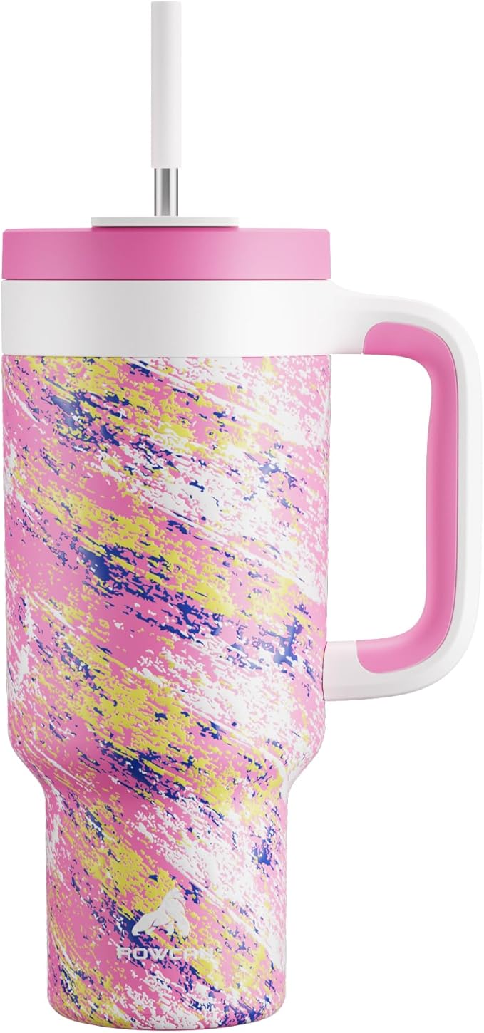 40 oz Tumbler with Handle, 2-in-1 Straw and Sip Lid, Leakproof, Dishwasher Safe, Insulated Stainless Steel Travel Coffee Mug, Keeps Cold for 34 Hours, Fits in Car Cup Holder (Pink Ladies)