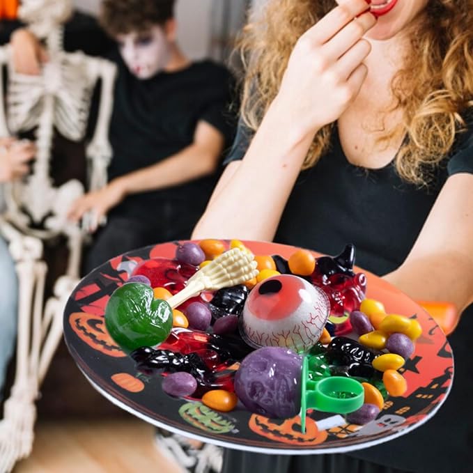 10-Inch Halloween Melamine Dinner Plates, 12-Piece Dishes Set, Lightweight & Stackable for Holidays& Decor‌ Party plates, Ideal for Salad,Dessert,Fruit and Cakes-Halloween Pattern