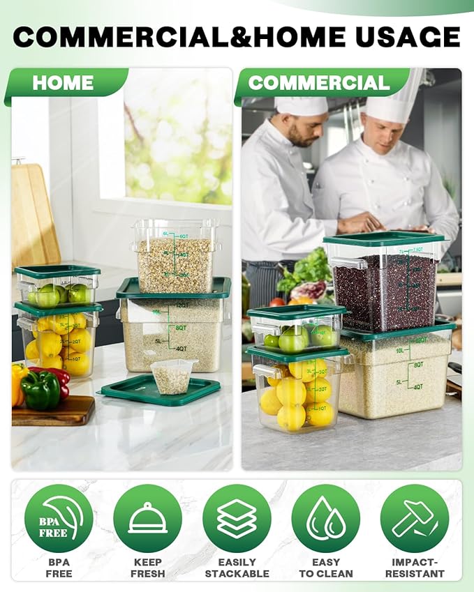 8QT Clear Food Storage Containers: 4 PCS[Food Grade][Hot&Cold Resistant] NSF Food Storage Containers with Lids for Home Restaurant Kitchen Storage Pizza Proof Dough, BPA Free N1