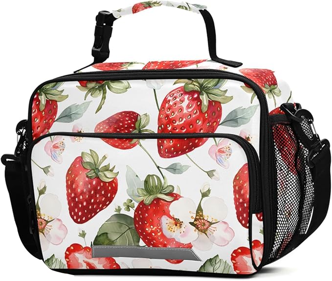 ALAZA Strawberries Girls Lunch Box Kids Lunchbox Insulated Reusable Meal Container Lunchbag with Shoulder Strap