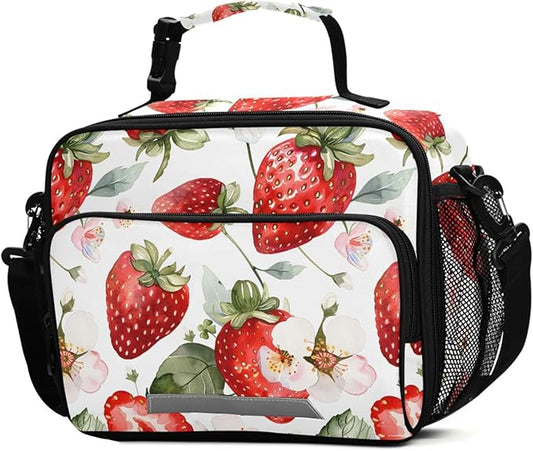 ALAZA Strawberries Girls Lunch Box Kids Lunchbox Insulated Reusable Meal Container Lunchbag with Shoulder Strap