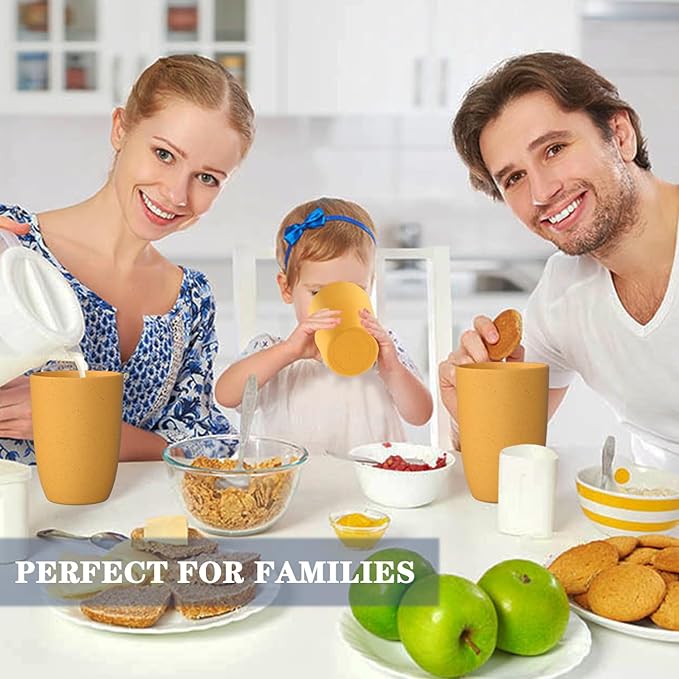 Homienly 8pcs Wheat Straw Fiber Cups, 20 Oz Reusable Drinking Cups, Unbreakable, Dishwasher Safe, Microwave Safe, BPA Free, Organic, Classic Style, Yellow