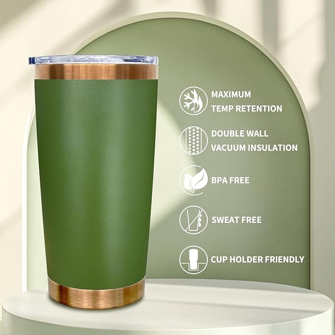 20 oz Tumbler Bulk 8 Pack Stainless Steel Tumblers with Lids and Straws, Double Wall Vacuum Insulated Travel Coffee Mug for Laser Engrave, Powder Coated Cups Hot and Cold Drinks (Army Green,8 pack)