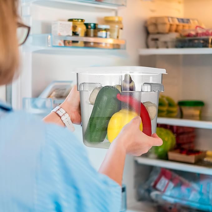 Suclain 8 Pack 4 QT and 6 QT Food Storage Containers with Lids Scales Handles Square Clear Restaurant Food Storage Containers Polycarbonate Commercial Grade for Kitchen Marinating Meat Dough(White)