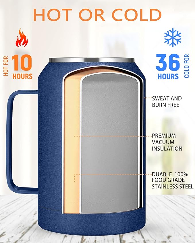 Zenbo 32 oz Mug Tumbler – Stainless Steel Vacuum Insulated Mug with Handle,Lid and Straw,Keeps Drinks Cold up to 36 Hours – Sweat-Proof Body, Dishwasher Safe