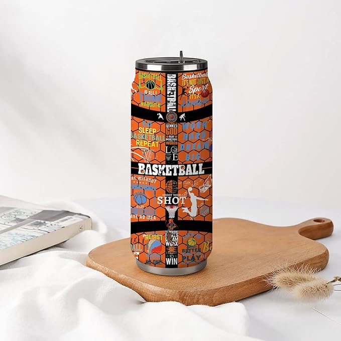 Basketball Tumbler Travel Cup With Lid - Stainless Steel Vacuum Coffee Mug 17 Oz - Basketball Gifts