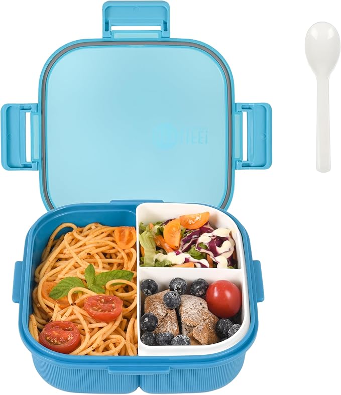 Square Bento Box with Removable Compartments for Adults & Kids - 1000ml Leak Proof Lunch Box with Utensils, BPA-Free, Microwave & Dishwasher Safe, Portable(Blue)