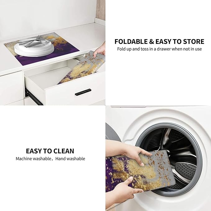 Purple Gold Abstract Art Dish Drying Mat for Kitchen Counter, Absorbent Microfiber Drying Pad for Dishes, Decorative Kitchen Mat for Sink Area & Coffee Bar, Foldable Reversible Purple Decor 16" x 18"