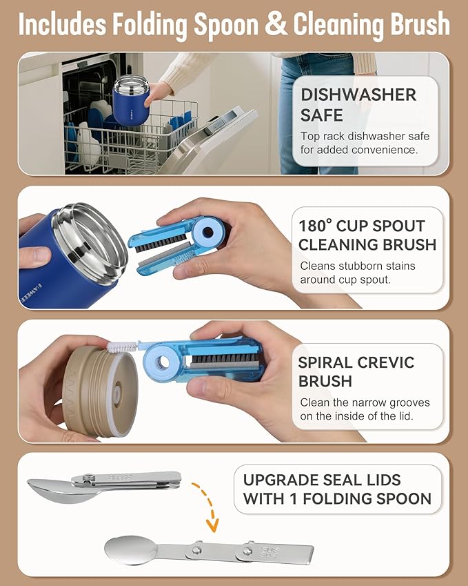 17oz Soup Thermo for Hot Food Adults Insulated Food Jar Thermo Hot Food Lunch Container Wide Mouth Stainless Steel Lunch Box for Kids with Folding Spoon Cleaning Brush Navy Blue