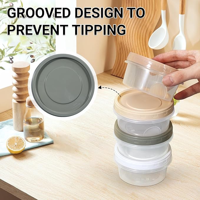 ASEVAT10oz+16oz Round Plastic Storage Containers With Lids Kitchen, Food Storage Container with Lid, Microwave Safe Bowls With Lids, Freezer Safe Jar, Slime, Soup, BPA Free Stackable