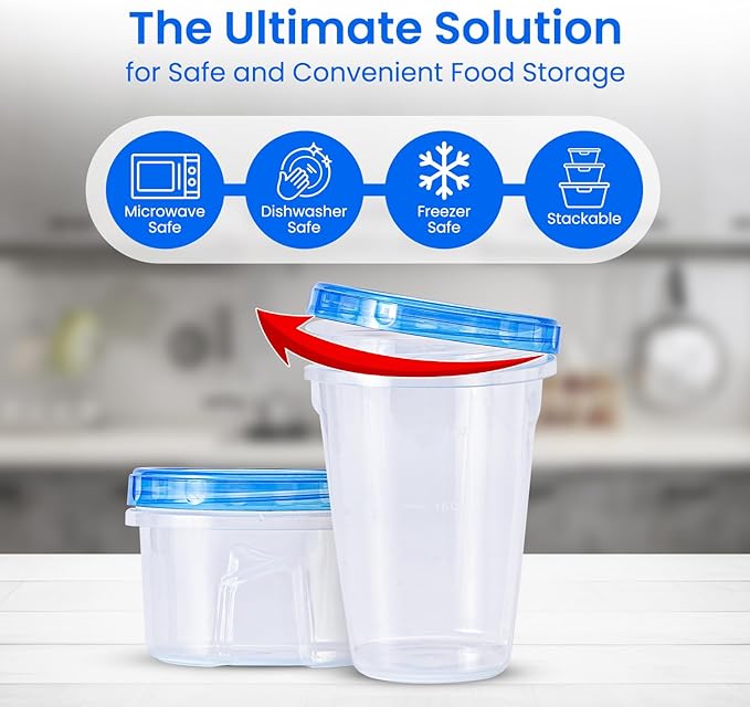 RFAQK 48 pcs Freezer Storage Containers with Lids-(32 & 16OZ) 24 Food Storage Containers with 24 Twist Top-Deli Container for Soup-Reusable Plastic Box for Lunch, Gym, Travel