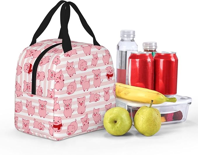 Pink Pig Lunch Box Animal Lunch Bag Insulated Reusable Lunch Tote Bag Cooler Tote Bag for Men Women