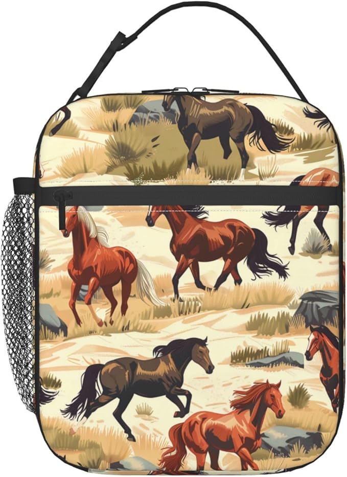 Reusable Horse Lunch Box for Kids Girls Boys Women Adult, Insulated Wild Animal Lunch Bag,Polyester Cooler Handbags Case for School Picnic Work Travel Beach or Hiking (Desert)