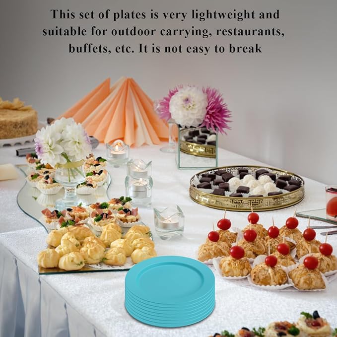 Berglander Plastic Plates Set of 8 Pieces 10", TF Blue Reusable and Flat Dinner Plates, Salad Plates, Pasta Bowls, Dishes Set Easy to Carry for Home, Garden, Picnic, Camping, Outdoor