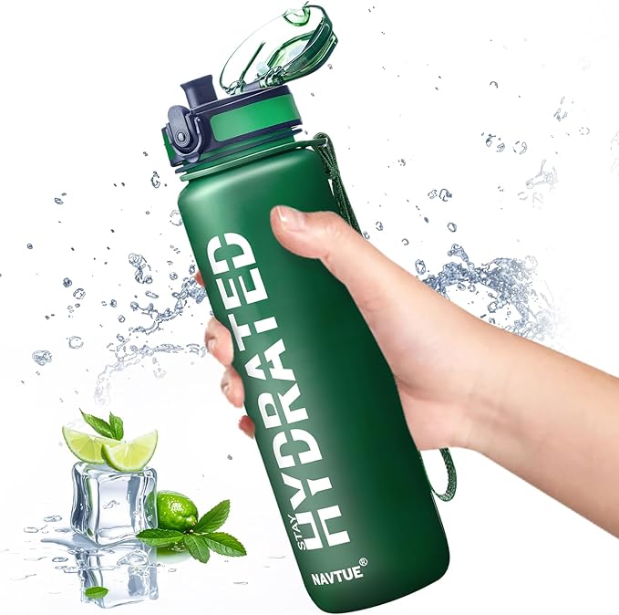 Water Bottle, 32 oz Sports Water Bottles with Time Marker Wide Mouth, Motivational and Leakproof Drink Bottle, BPA Free Tritan with Carry Strap for Gym Fitness Outdoor(Direct Drink 1 Bottle)