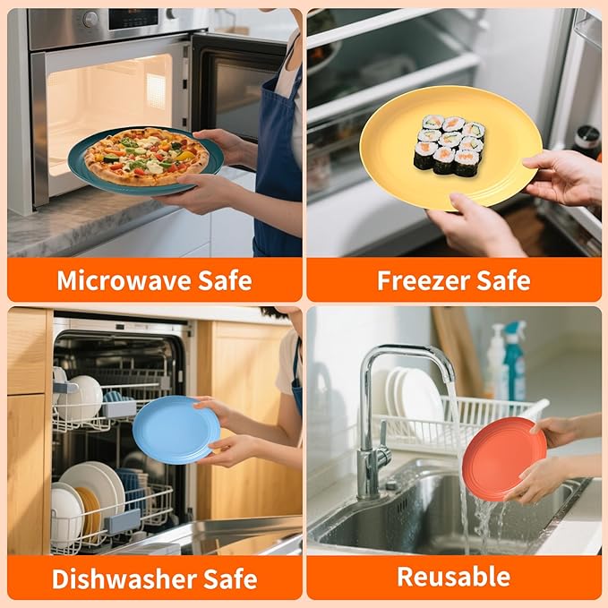 64PCS Wheat Straw Dinnerware Set for 8 BPA Free Kitchen Unbreakable Set for Home Outdoor Camping