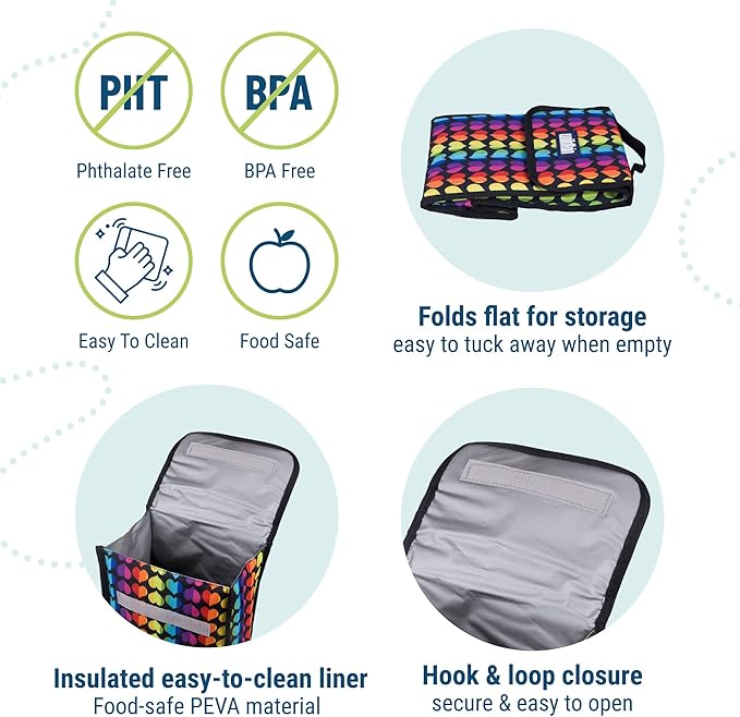 Wildkin Kids Insulated Lunch Bag – Reusable, Ideal for Hot/Cold Snacks, School & Travel - Rainbow Hearts