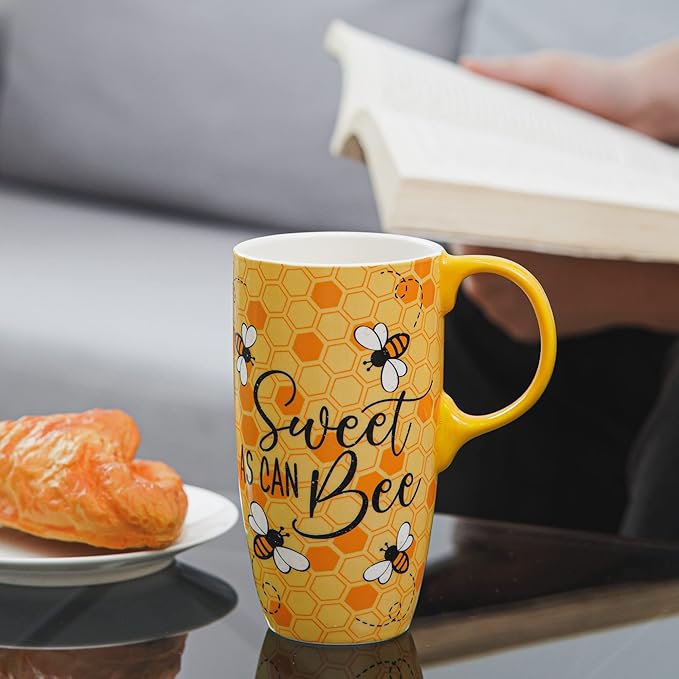 Topadorn Ceramic Mugs Porcelain Latte Tea Cup Coffee Mug with Gift Box,17oz.Sweet as Can Bee