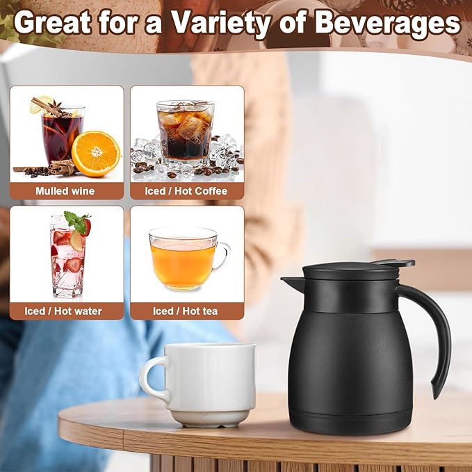 Uiifan 2 Pcs Thermal Coffee Carafe Insulated Stainless Steel Coffee Carafes for Keeping Hot and Cold Double Walled Vacuum Thermal Pot Flask with Brush for Water Milk Tea Home and Office(Black,17oz)