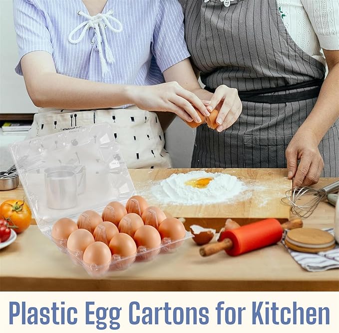 100 Packs Egg Cartons, 3 * 4 Grids Plastic Clear Egg Trays for 12 Eggs, Reusable and Durable, Egg Container Holder with Date Label for Family, Storage, Chicken Farm, Market, Transport