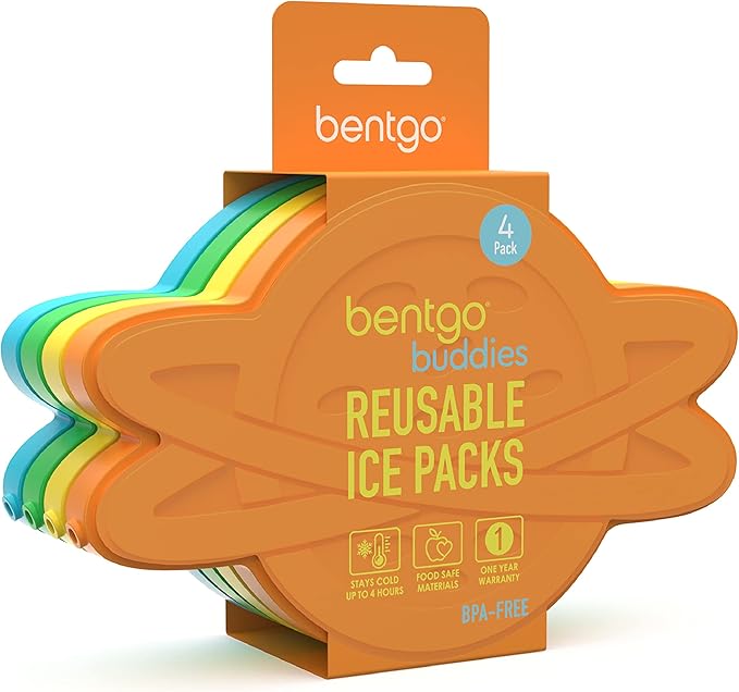 Bentgo Buddies Reusable Ice Packs - Slim Ice Packs for Lunch Boxes, Lunch Bags, and Coolers - Multicolored 4-Pack (Planet)